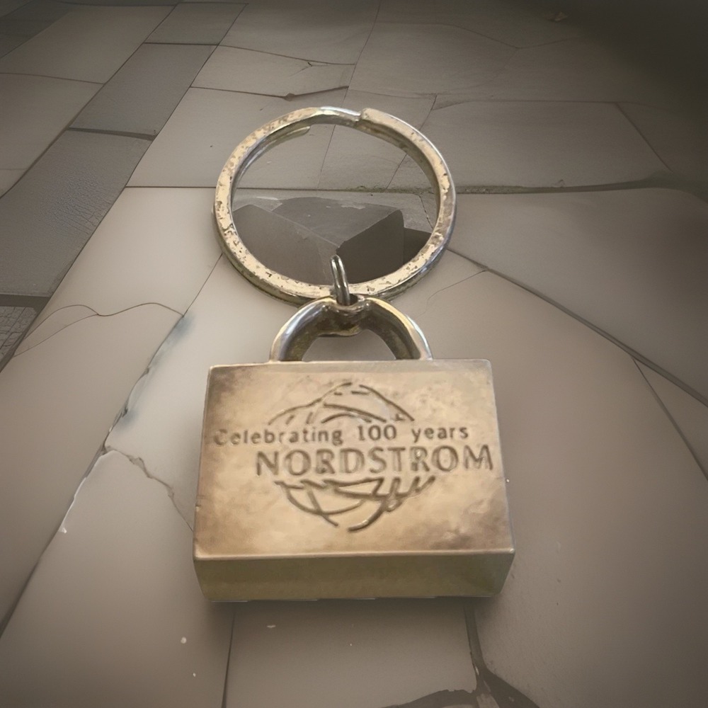 Vintage Nordstrom Celebrating 100 Years Silver Key Chain Ring Shopping Bag Charm